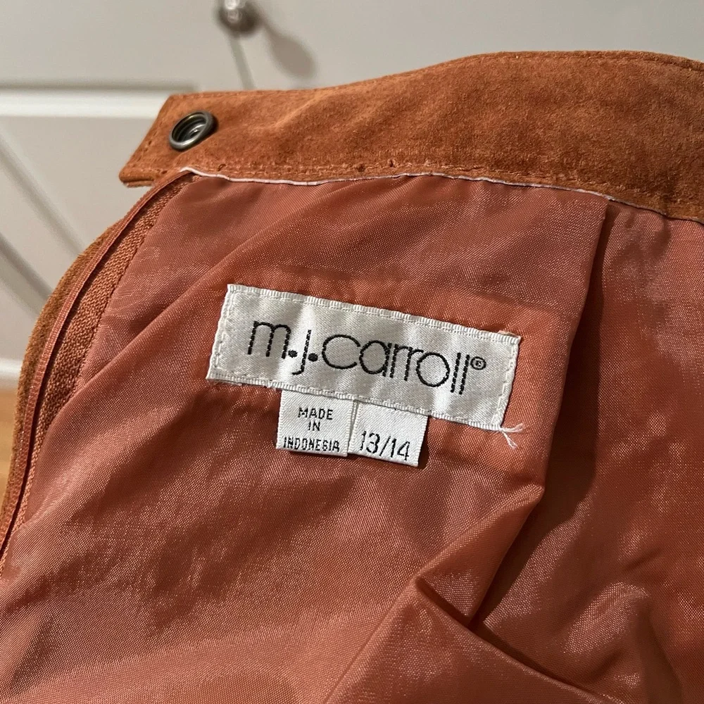 Elegant Vintage Retro 1980s Brown Suede Leather Skirt M.J. Carroll Size 13/14